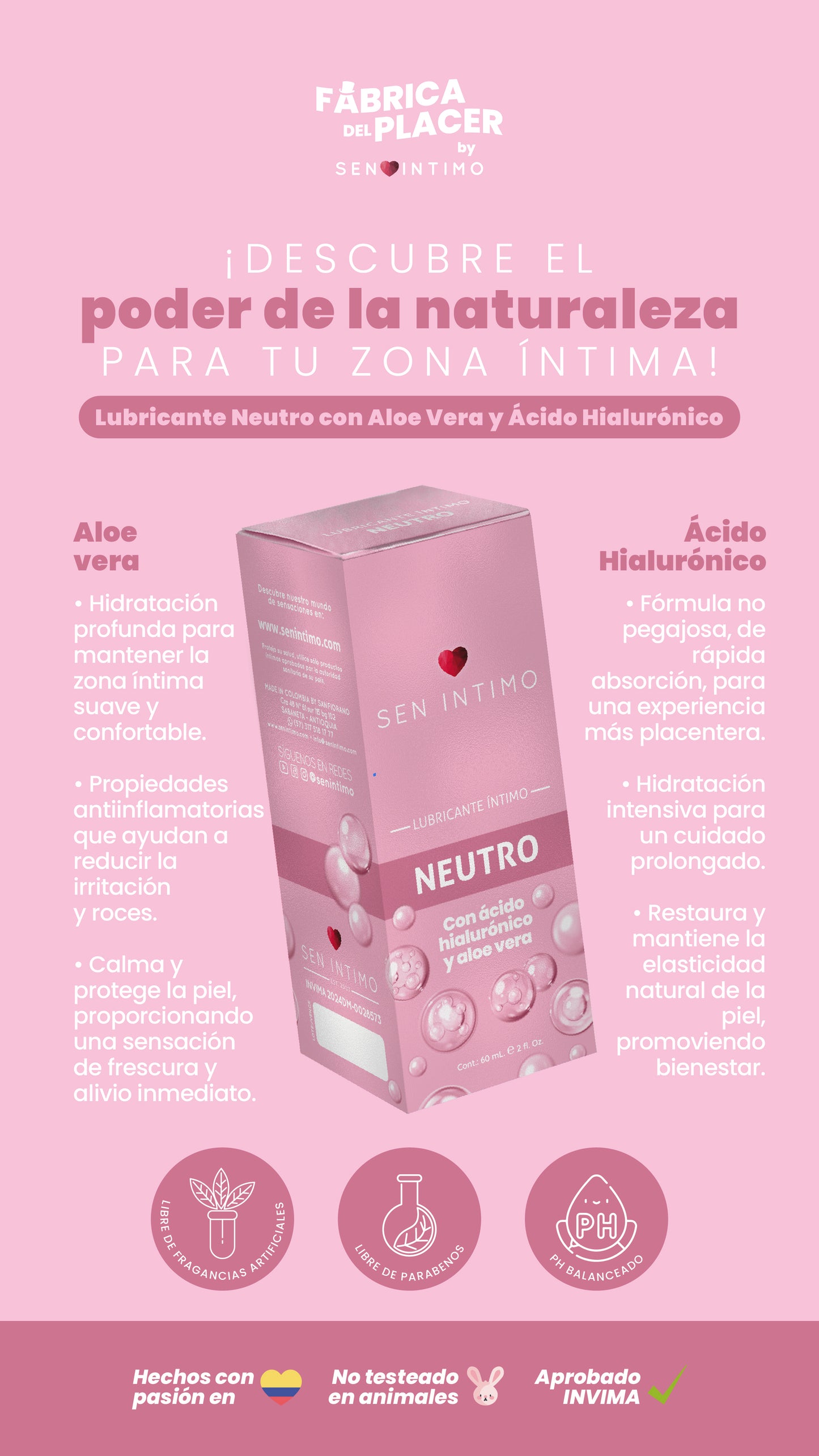 Lubricante Neutro con Ácido Hialurónico y Aloe Vera x 60 ml