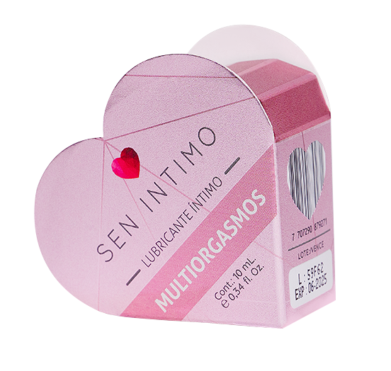 Lubricante Multiorgasmos Corazón 10ml Sen Íntimo - sabor chocolate, efecto cálido, apto sexo oral