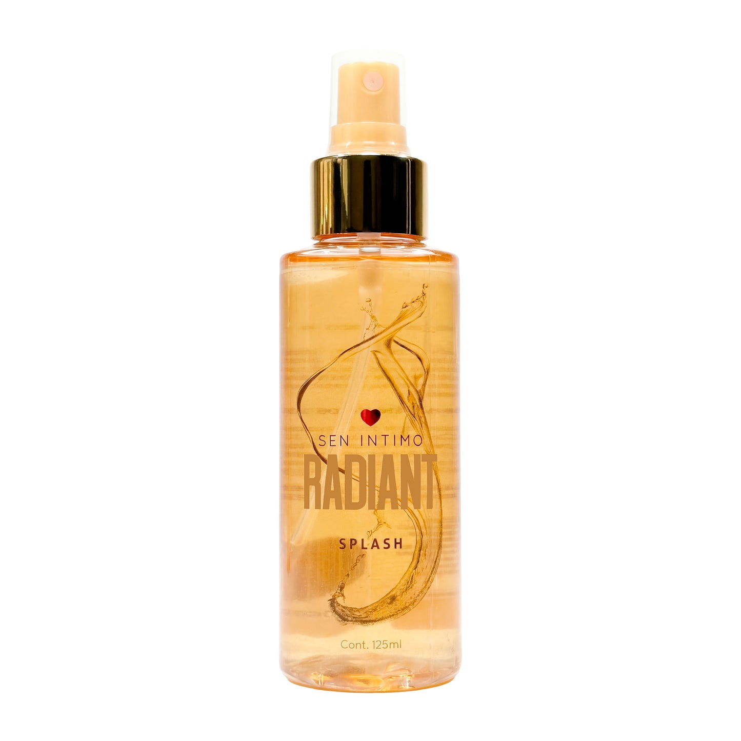 Splash Radiant 125ml Sen Íntimo - frasco spray dorado ámbar tapa dorada fondo blanco presentación frontal