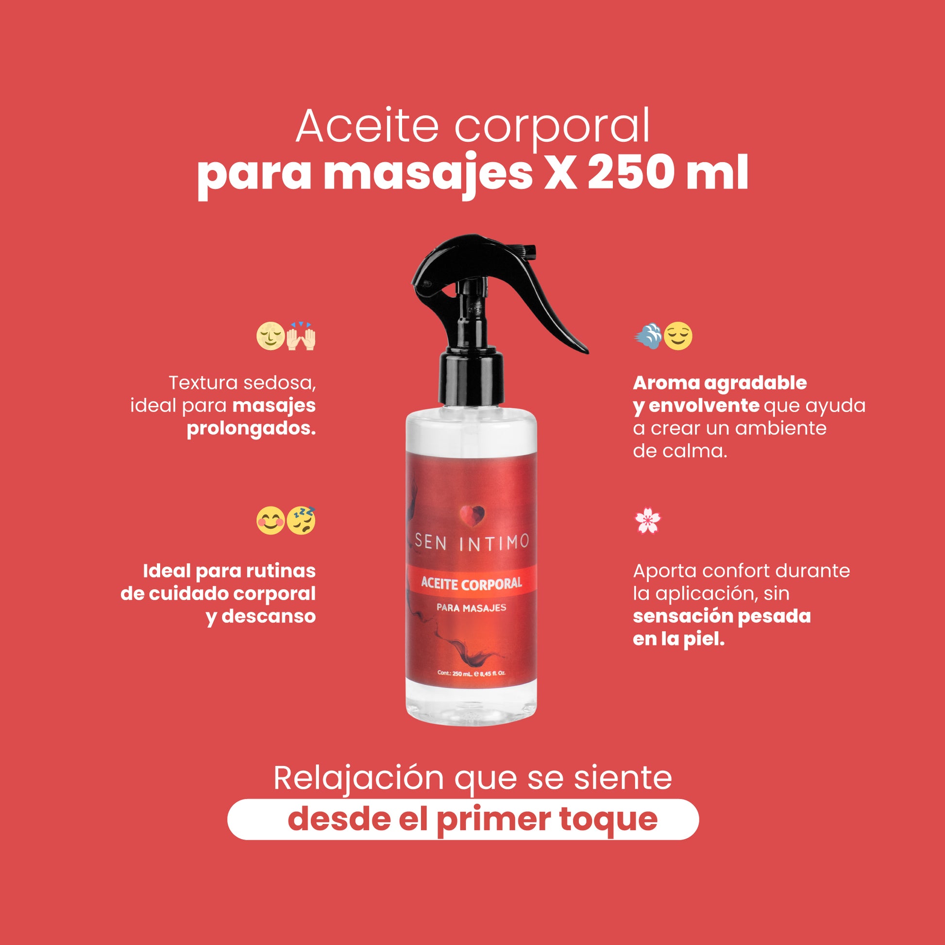 Aceite corporal Sen Íntimo 250ml - Textura sedosa ideal para masajes relajantes