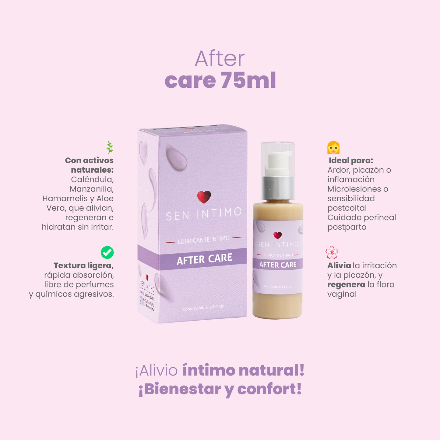 After Care Sen Íntimo - Beneficios: caléndula, manzanilla, hamamelis y aloe vera, ideal para ardor, microlesiones y postparto