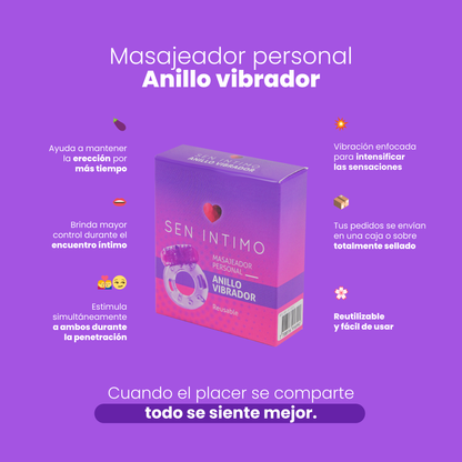 Anillo Vibrador Sen Íntimo - Beneficios: mantiene erección, control eyaculación, estimula clítoris y testículos, reutilizable
