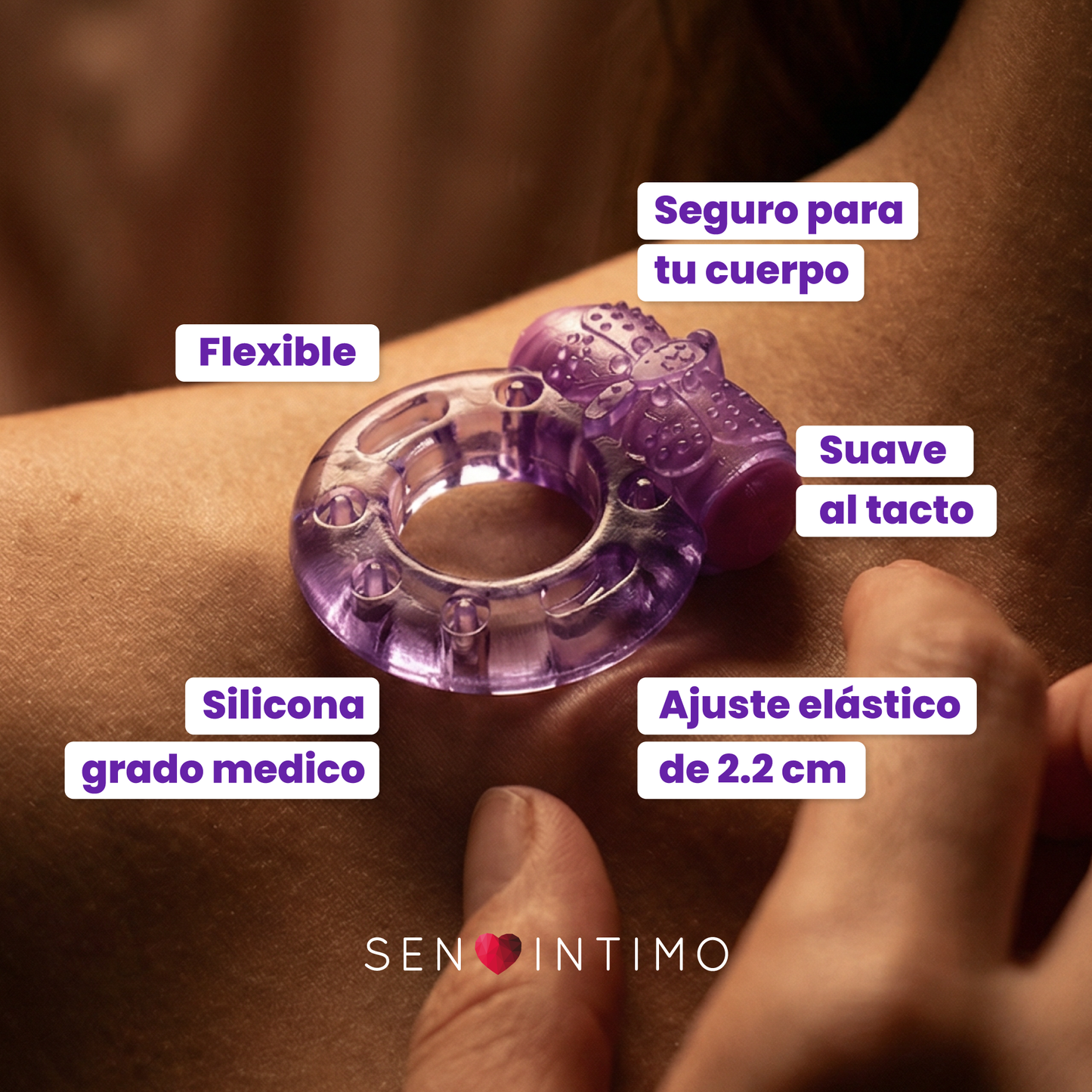 Anillo Vibrador Sen Íntimo - Vibración ajustable: dos posiciones direccionales, estimulación precisa, bala vibradora compacta
