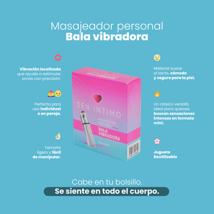 Bala Vibradora Sen Íntimo - Beneficios: vibración localizada, uso individual o en pareja, tamaño ligero, material suave y seguro
