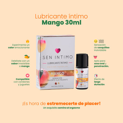 Características lubricante mango electrizante apto sexo oral - Sen Íntimo
Caja + frasco fondo blanco: