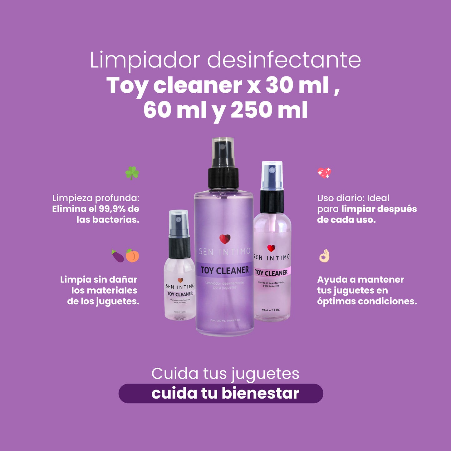 Toy Cleaner X Sen Íntimo - Presentaciones 30ml, 60ml y 250ml