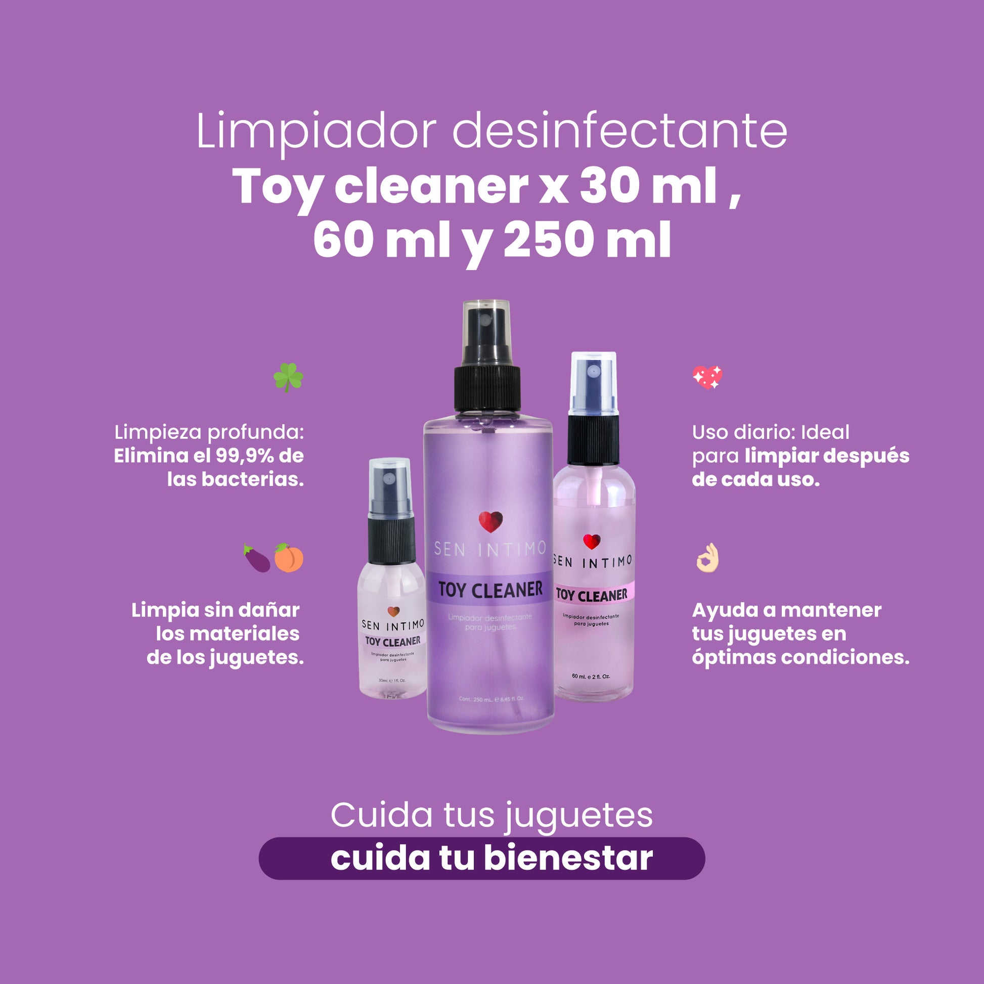 Toy Cleaner X Sen Íntimo - Presentaciones 30ml, 60ml y 250ml