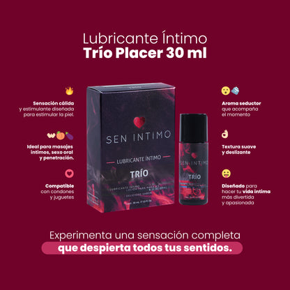 Lubricante Íntimo Trío Placer 30ml Sen Íntimo - sensación cálida aroma seductor compatible condones masajes sexo oral