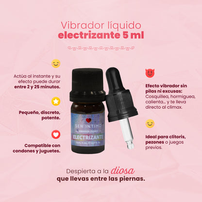 Vibrador Líquido Electrizante Sen Íntimo - infografía 4 beneficios efecto vibrador sin pilas clítoris pezones compatible condones