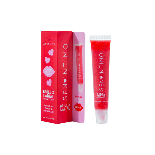 Brillo Labial con Attract! Frutos Rojos 20ml Sen Íntimo - Tubo rojo con caja, sabor frutos rojos, efecto gloss

