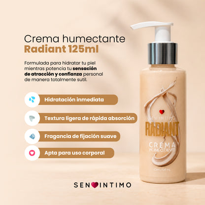 Crema Humectante Radiant con Attract Sen Íntimo: hidratación inmediata, textura ligera, fragancia suave, apta para uso corporal