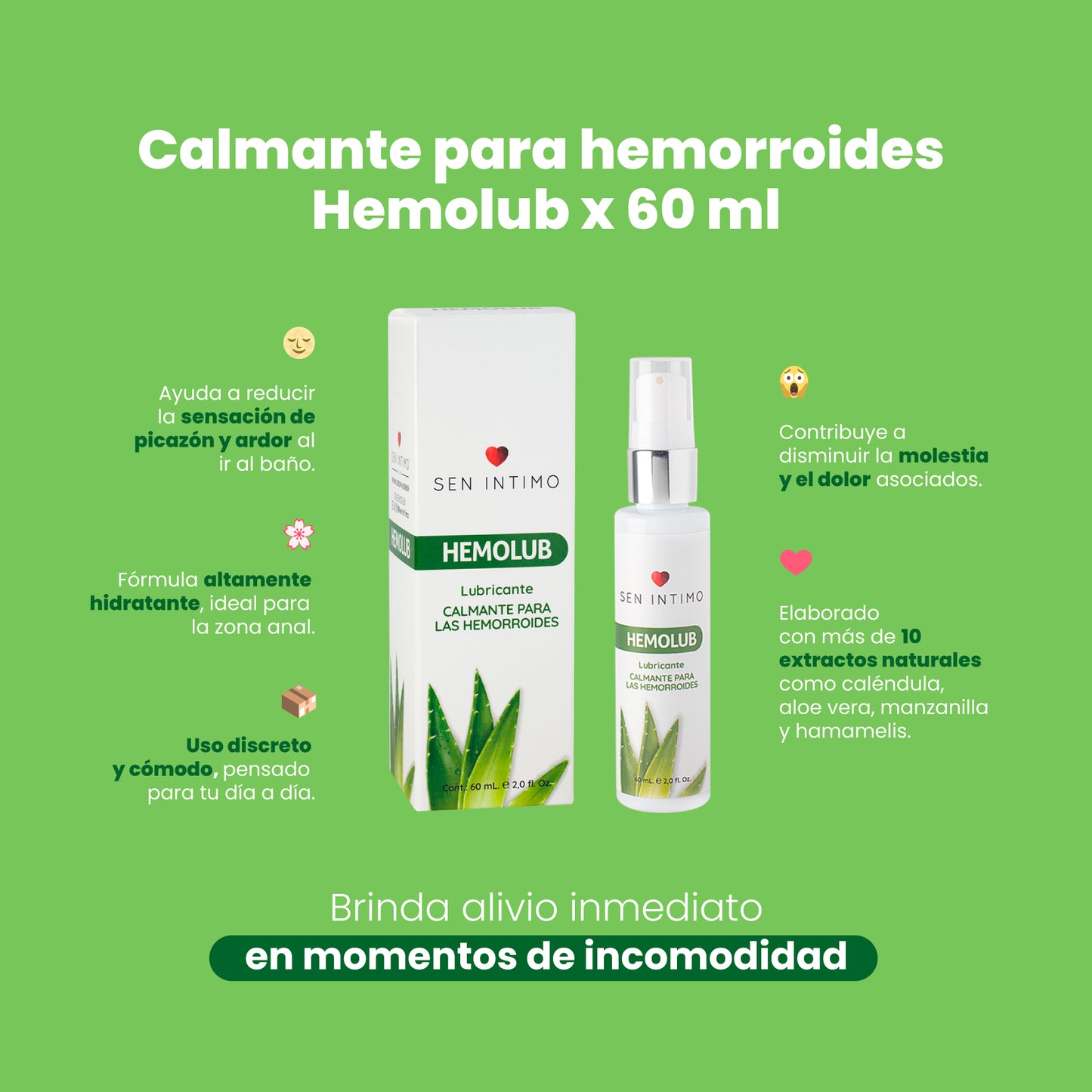 Hemolub Calmante para Hemorroides 60ml Sen Íntimo - alivia picazón, ardor y molestia con extractos naturales