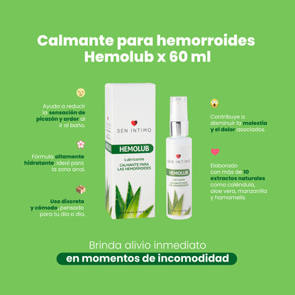 Hemolub Calmante para Hemorroides 60ml Sen Íntimo - alivia picazón, ardor y molestia con extractos naturales