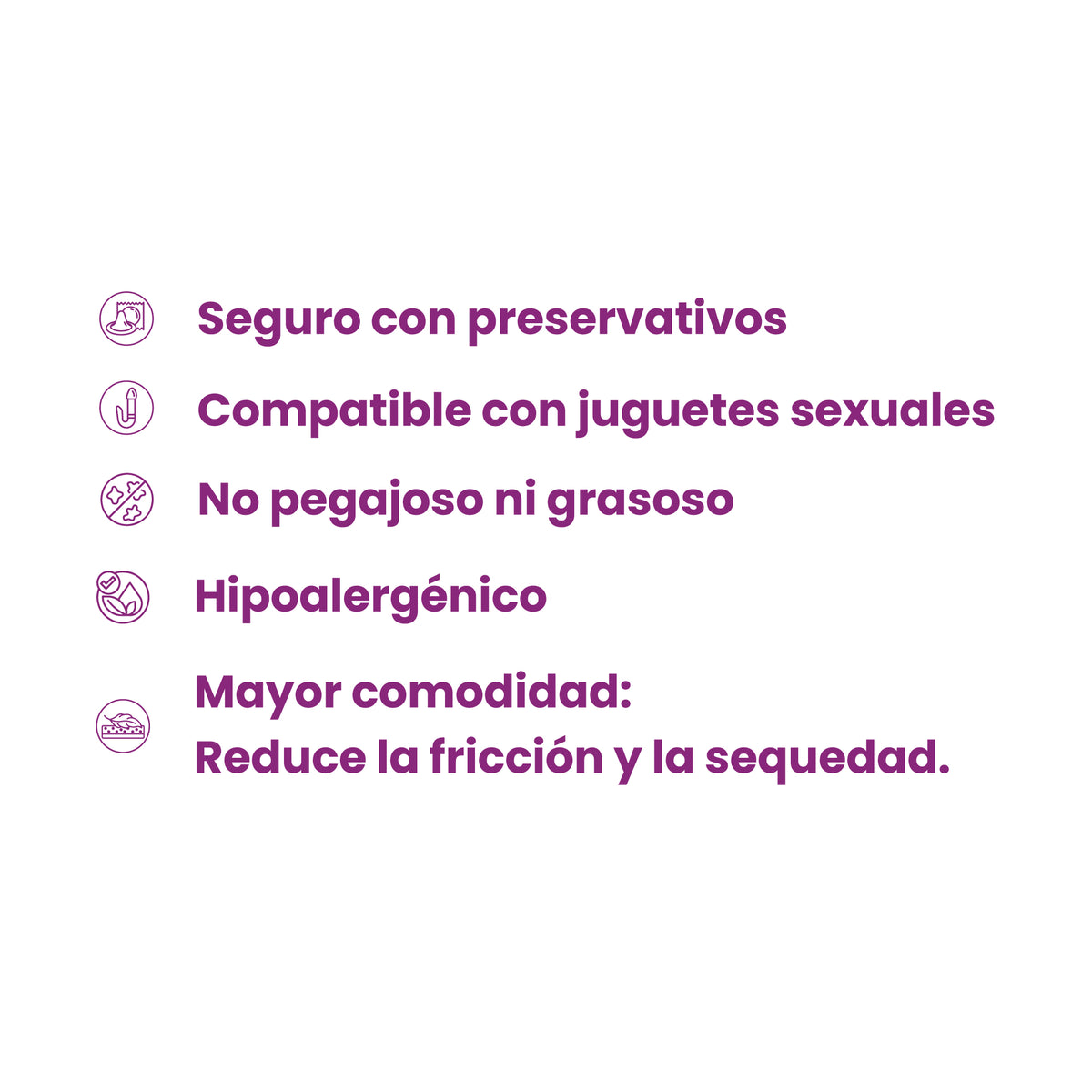 Características lubricante CUM Sen Íntimo - hipoalergénico no pegajoso compatible preservativos