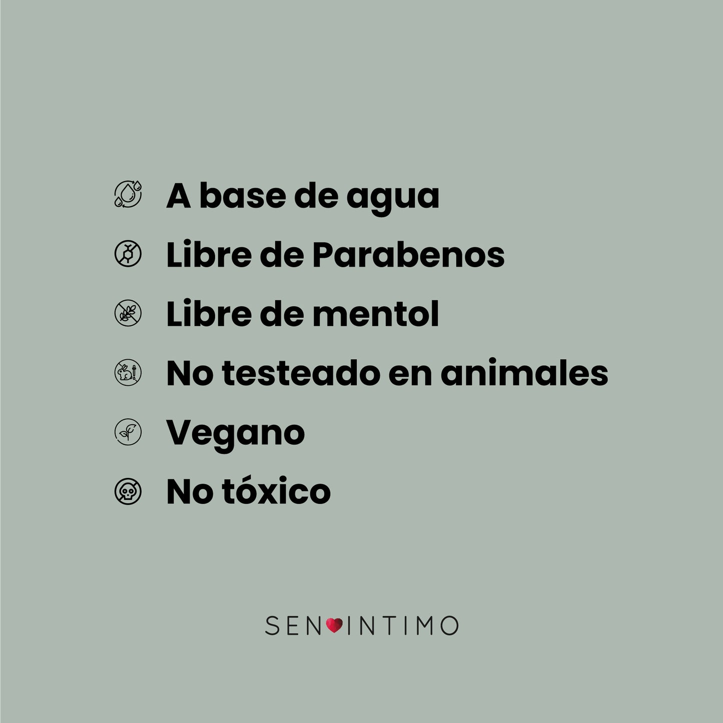 Lubricante de Menta Sen Íntimo - base agua, libre de parabenos, vegano, no tóxico