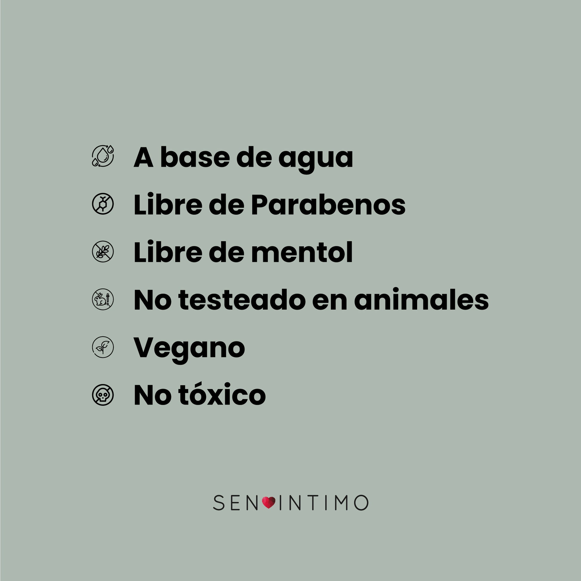 Lubricante de Menta Sen Íntimo - base agua, libre de parabenos, vegano, no tóxico