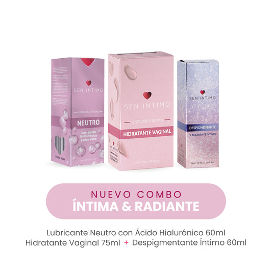Combo Íntima & Radiante Sen Íntimo - Lubricante Neutro Ácido Hialurónico, Hidratante Vaginal, Despigmentante Íntimo
