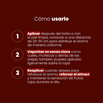 Splash Sexy Sen Íntimo - cómo usarlo 3 pasos aplicar vaporizar reaplicar fragancia frutal dulce ácida
