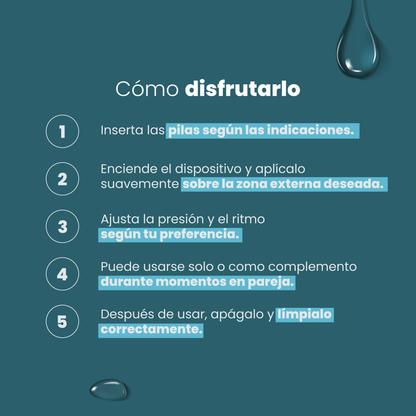Cómo usar la Bala Vibradora Sen Íntimo - 5 pasos: insertar pilas, encender, aplicar, ajustar presión, limpiar después de usar