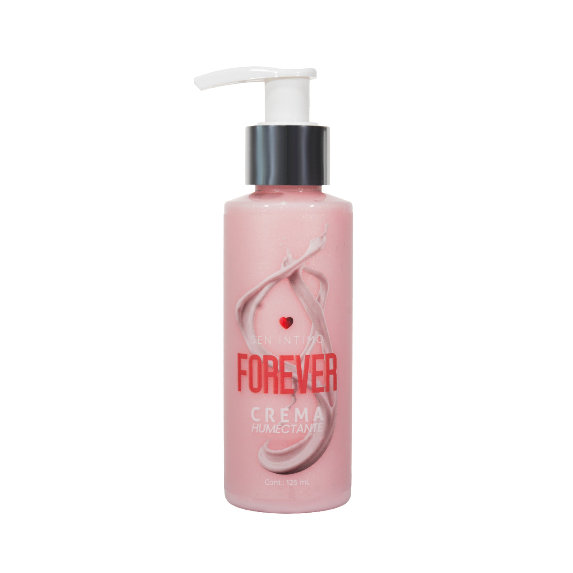 Crema Humectante Forever con Attract 125ml Sen Íntimo - frasco rosado dispensador blanco tapa plateada presentación frontal fondo blanco
