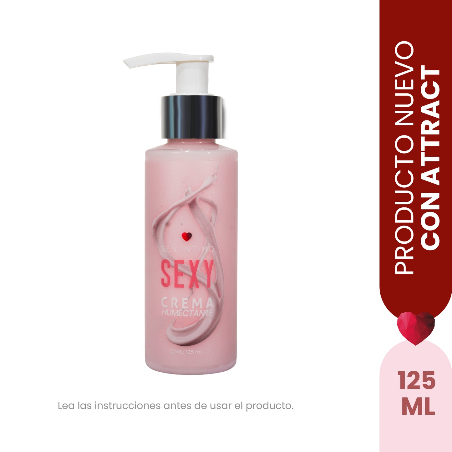 Frasco dispensador Crema Humectante Sexy con Attract 125ml – Sen Íntimo, color rosado