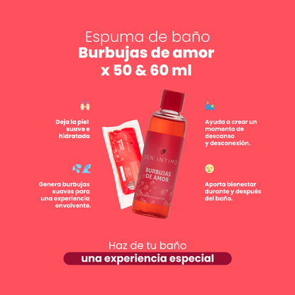 Beneficios Espuma de Baño Burbujas de Amor 50 y 60ml Sen Íntimo - Tarro rojo con tapa, espuma hidratante para bañera