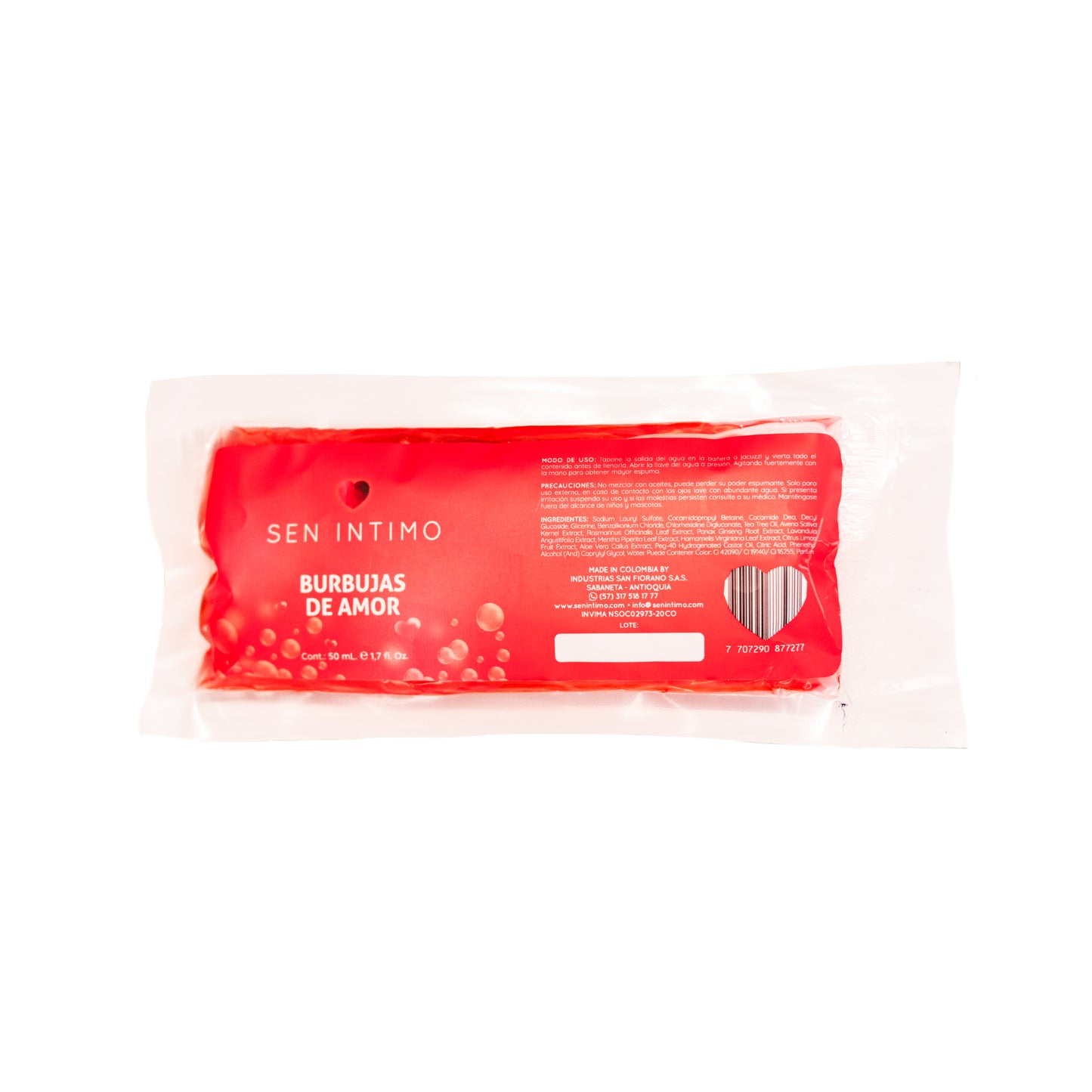 Espuma de Baño Burbujas de Amor 50ml Sen Íntimo - Tarro rojo con tapa, espuma hidratante para bañera