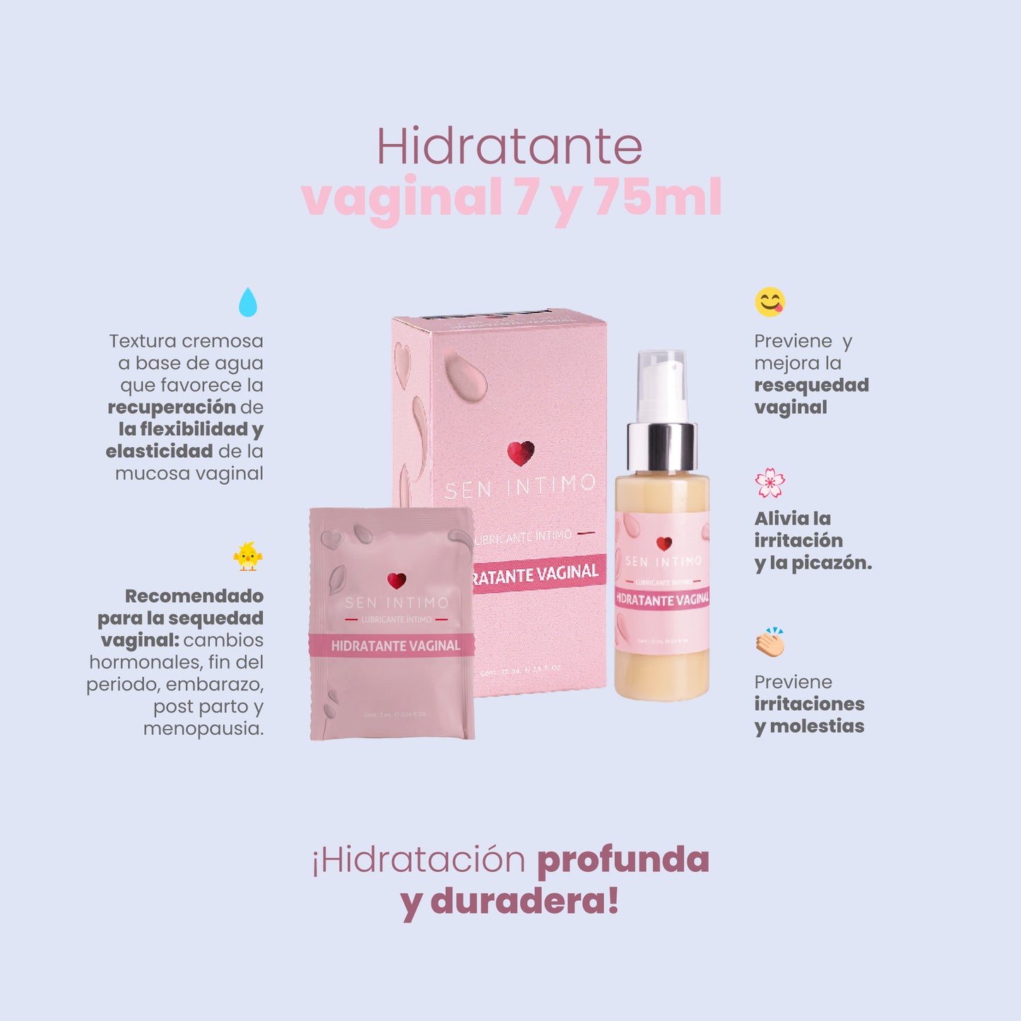 Hidratante Vaginal Sen Íntimo 7 y 75ml - frasco y caja, lubricante íntimo base acuosa