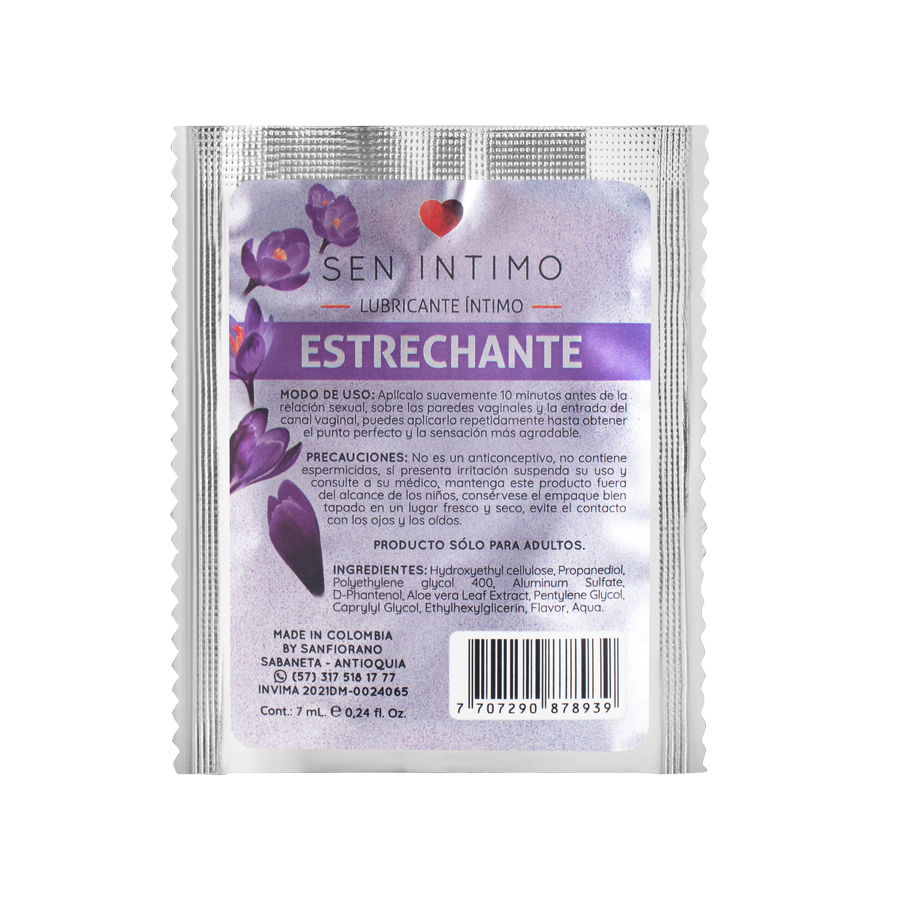 Lubricante Íntimo Estrechante Sachet 7ml Sen Íntimo - ingredientes y modo de uso