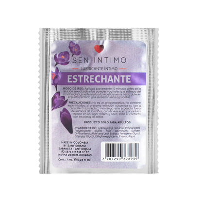 Lubricante Íntimo Estrechante Sachet 7ml Sen Íntimo - ingredientes y modo de uso