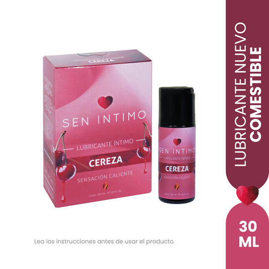 Lubricante íntimo efecto caliente sabor cereza Sen Íntimo 30ml - presentación frontal frasco