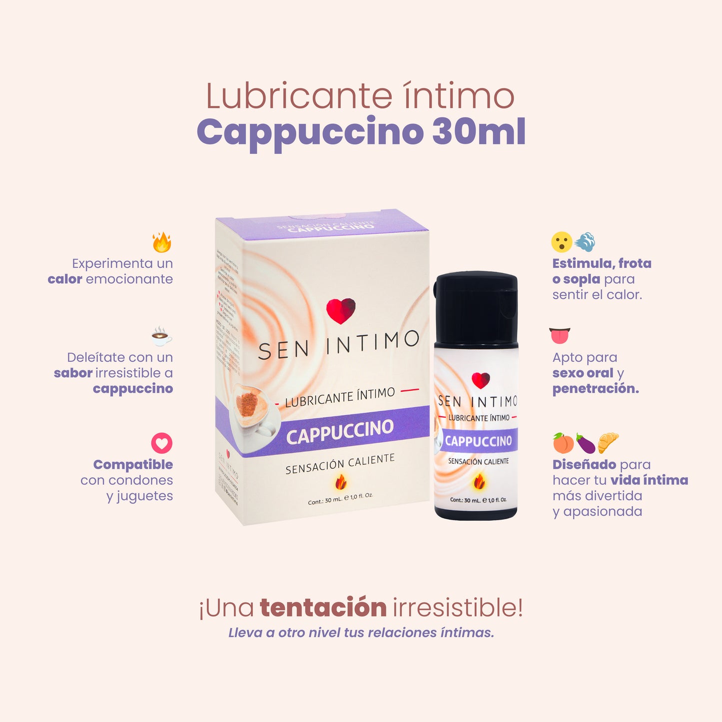 Beneficios lubricante íntimo cappuccino caliente apto sexo oral - Sen Íntimo