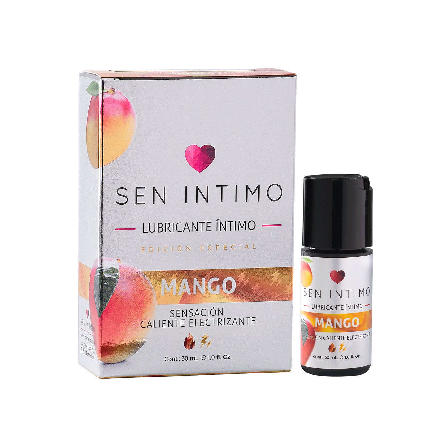 Lubricante Íntimo Electrizante Mango 30ml caja y frasco - Sen Íntimo