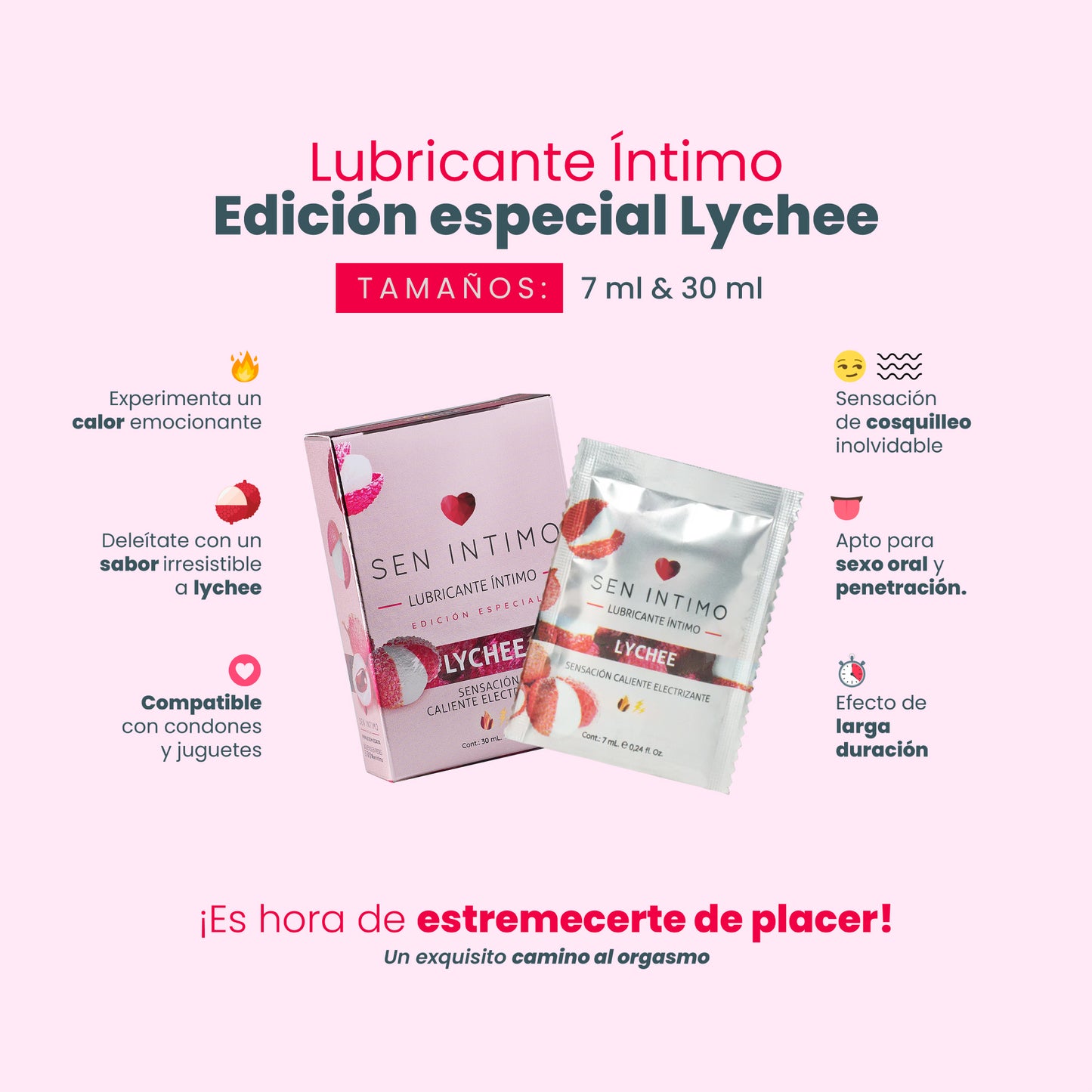 Características lubricante lychee vegano libre parabenos - Sen Íntimo 7ml y 30ml