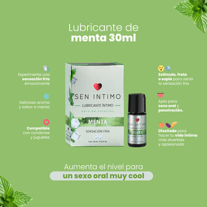 Lubricante de Menta 30ml Sen Íntimo - sensación fría, apto sexo oral, compatible con condones