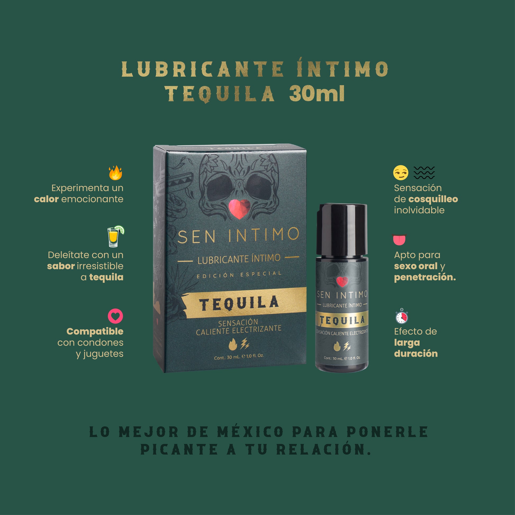 Beneficios lubricante electrizante tequila apto sexo oral - Sen Íntimo