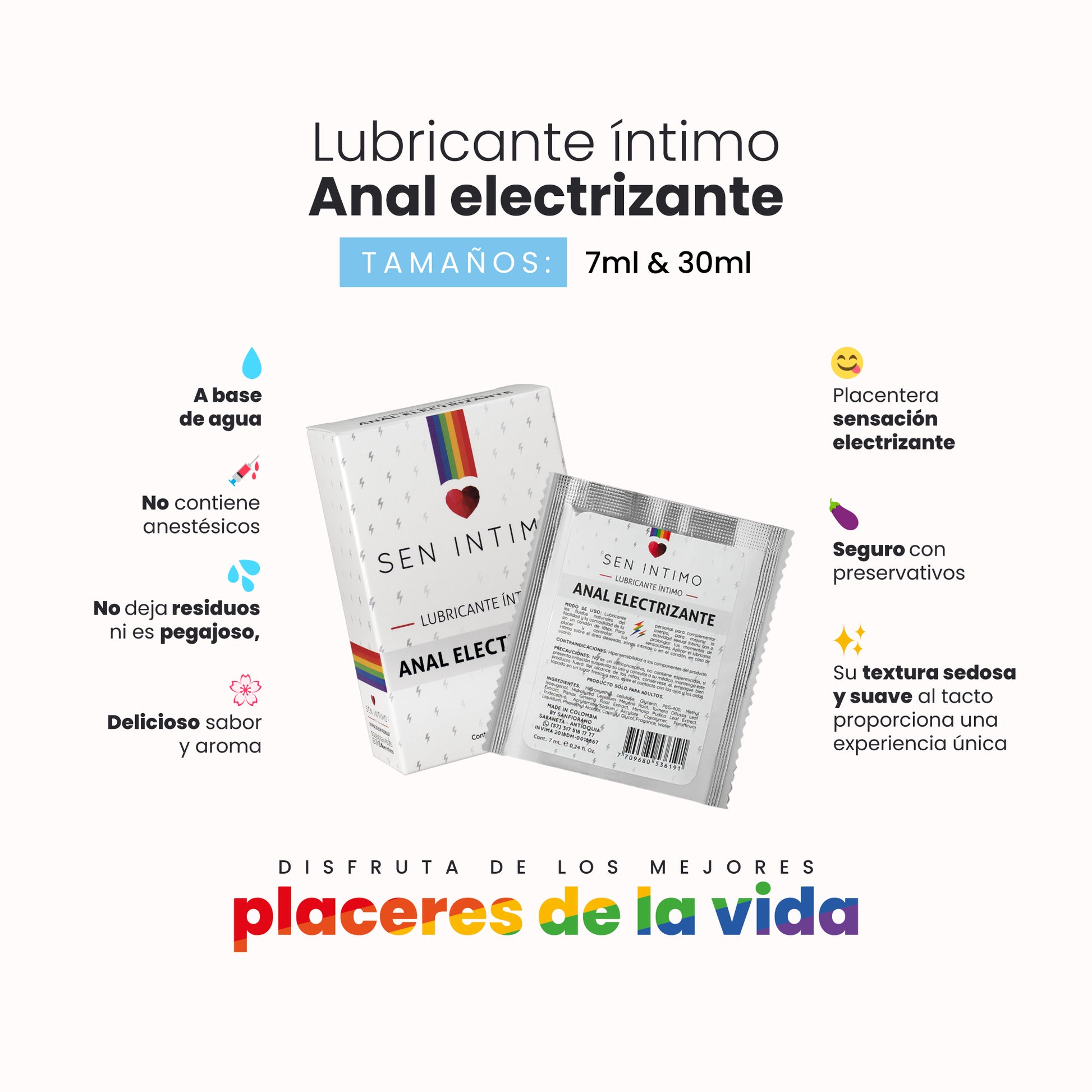 Lubricante íntimo anal electrizante Sen Íntimo 10ml y 30ml - base acuosa sin anestésicos