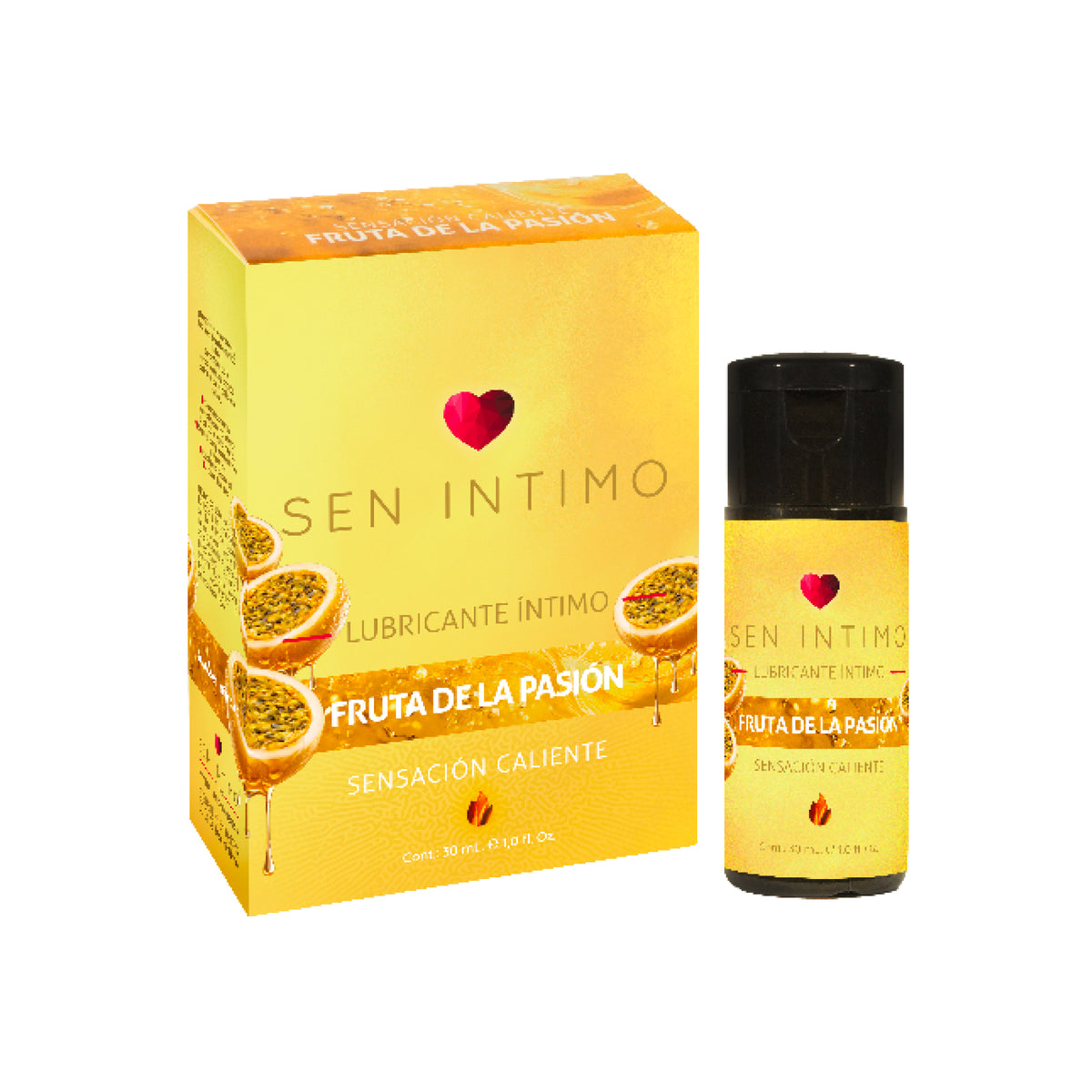 Lubricante Íntimo Efecto Caliente Maracuyá 30ml Sen Íntimo - sabor fruta de la pasión, base agua, apto sexo oral