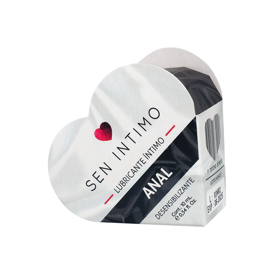 Lubricante Anal Desensibilizante Corazón 10ml Sen Íntimo - textura sedosa, compatible con preservativos