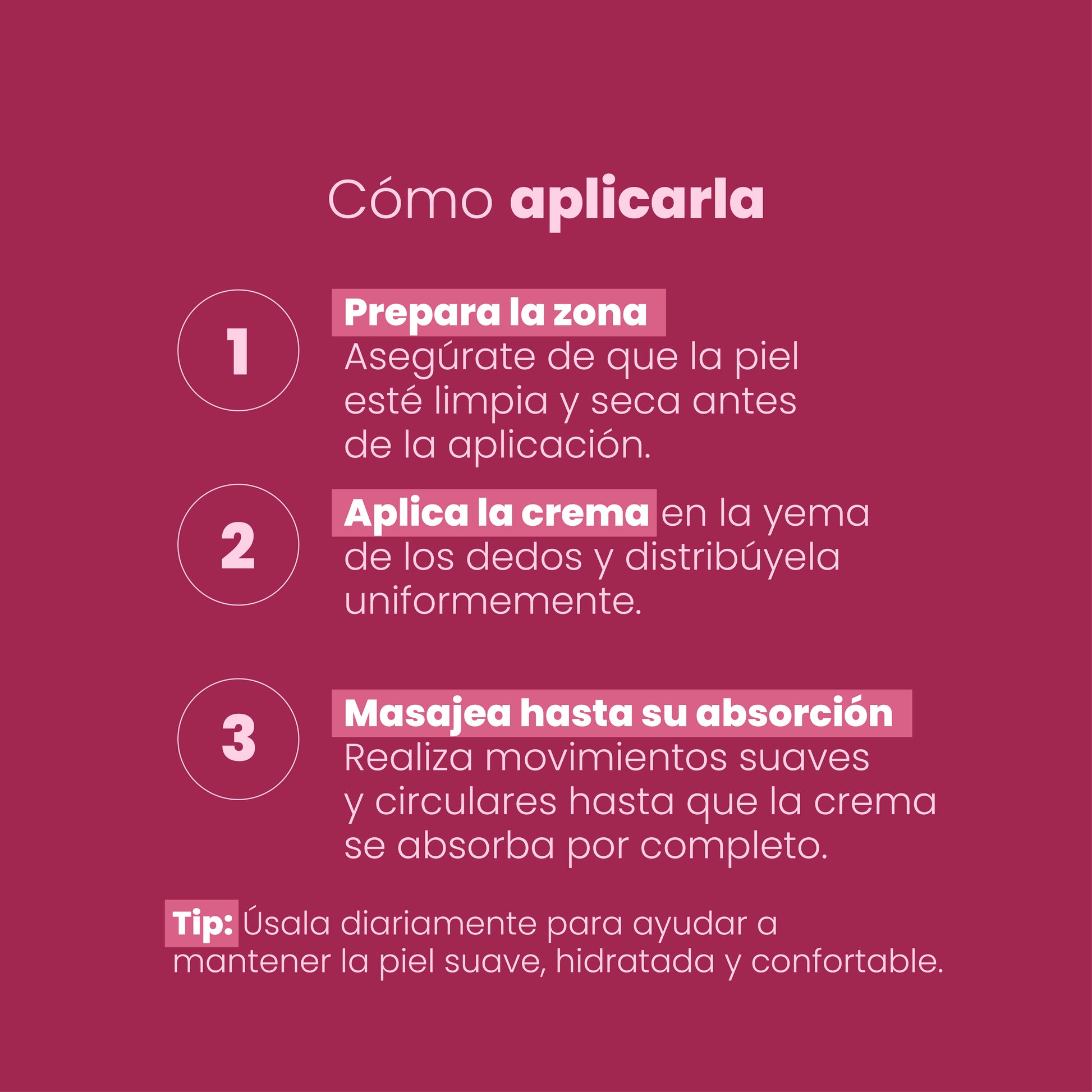 Modo de uso Crema Humectante Seduction Sen Íntimo: prepara la zona, aplica la crema y masajea hasta su absorción