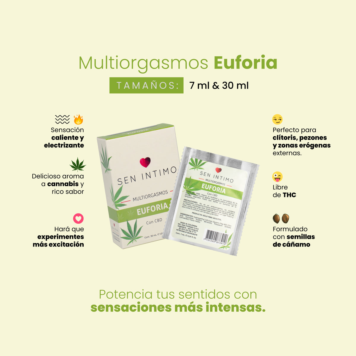 Multiorgasmos Euforia Sen Íntimo - lubricante íntimo estimulante con CBD 7ml y 30ml