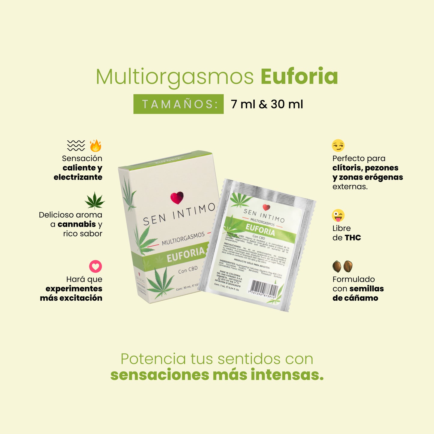 Multiorgasmos Euforia Sen Íntimo - lubricante íntimo estimulante con CBD 7ml y 30ml