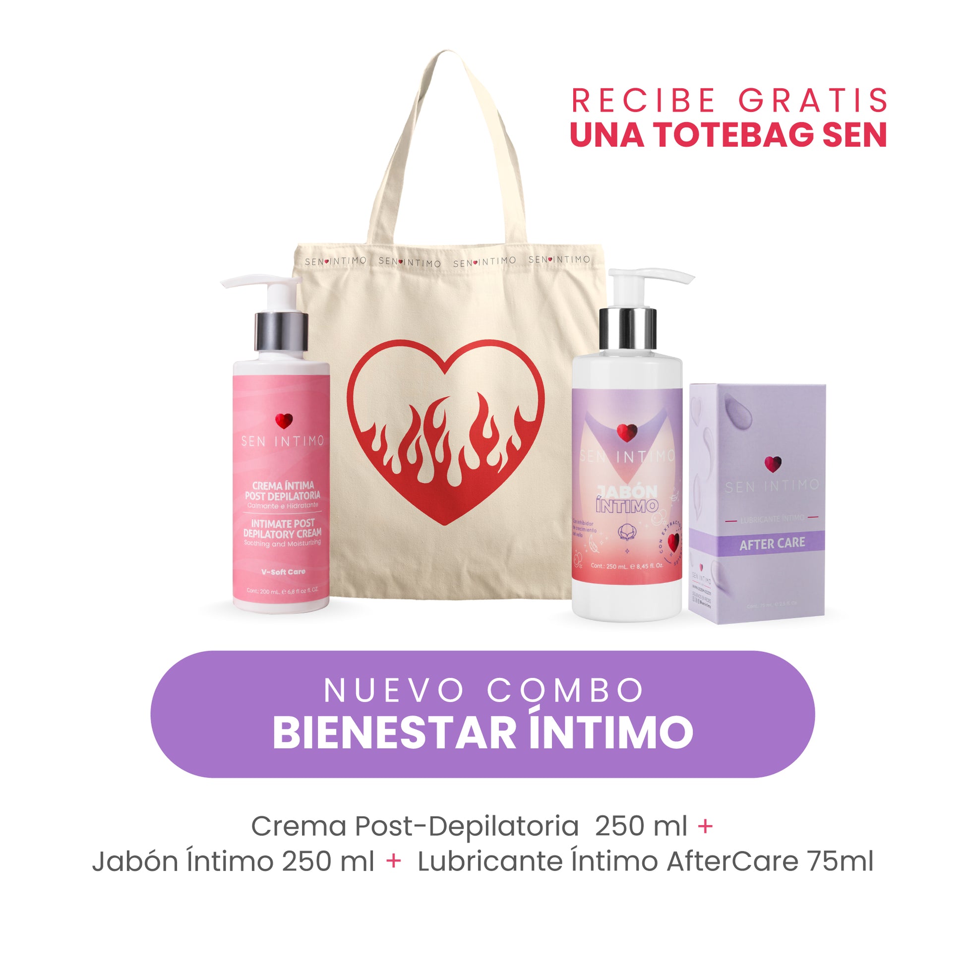 Combo Bienestar Íntimo Sen Íntimo - Crema Post Depilatoria, Jabón Íntimo, AfterCare y Totebag gratis