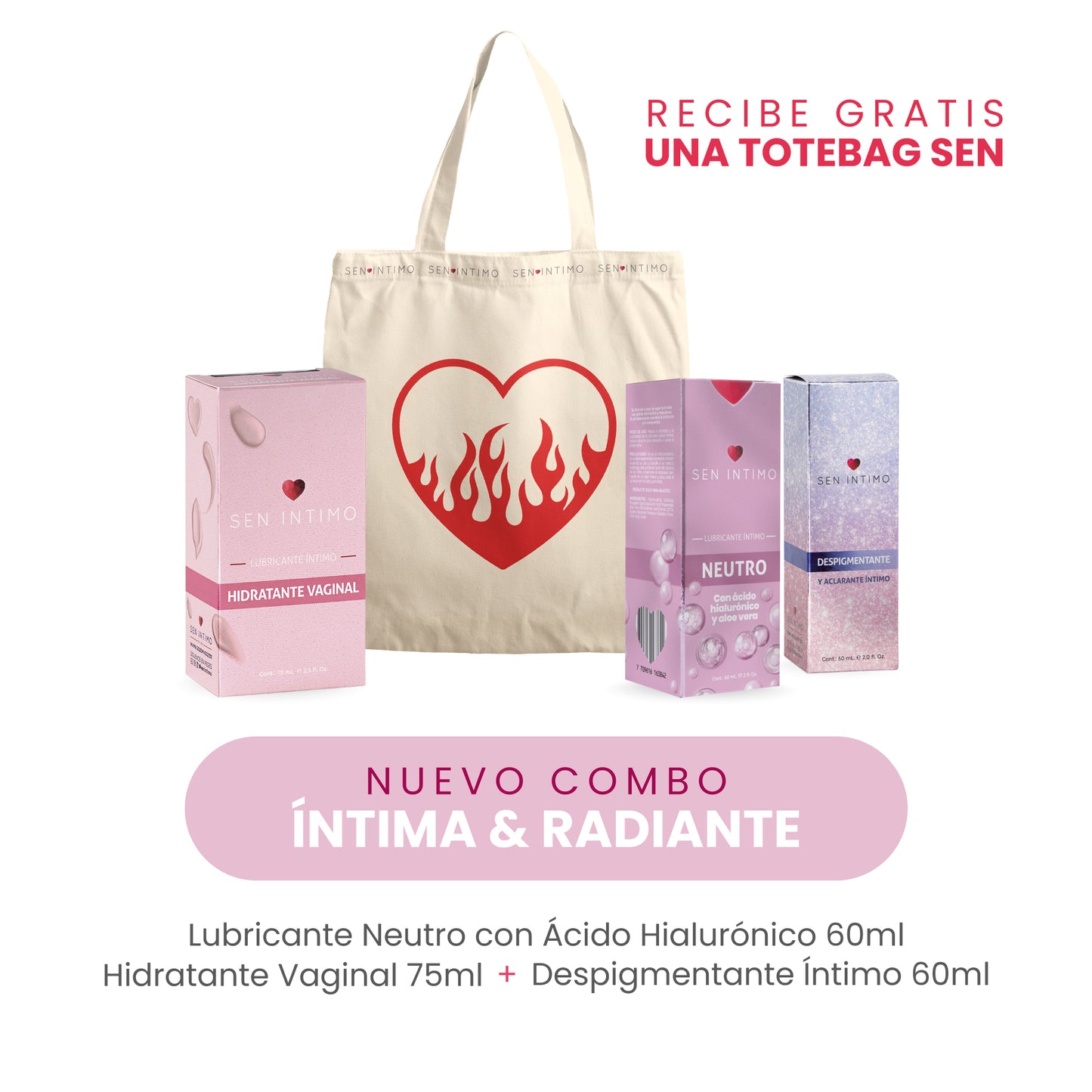 Combo Íntima & Radiante | Hidratante Vaginal + Lubricante Neutro + Despigmentante Íntimo + Totebag Gratis