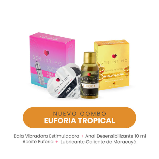 Combo Euforia Tropical Sen Íntimo - Bala Vibradora, Anal Desensibilizante, Aceite Euforia y Lubricante Maracuyá