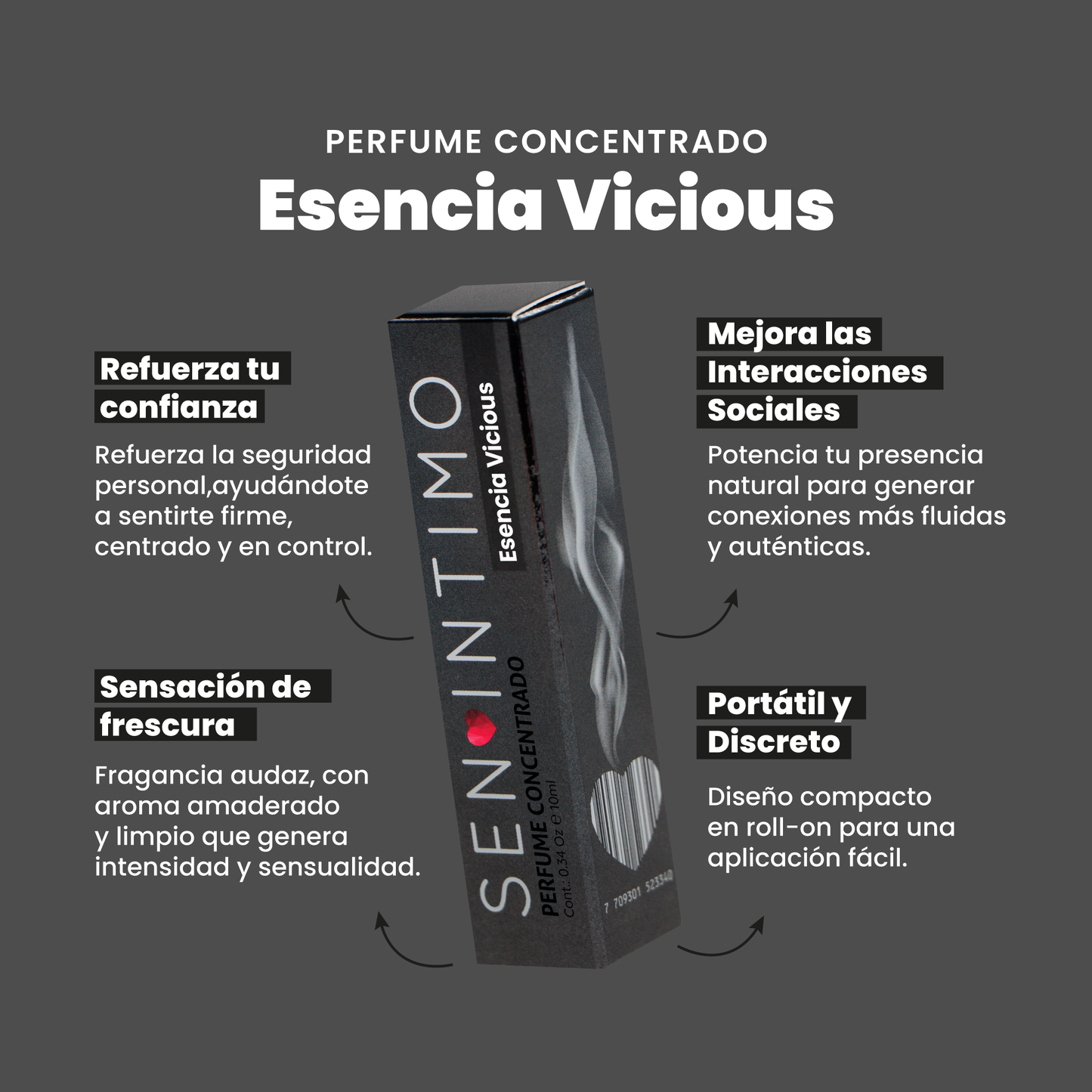Perfume Attract Esencia Vicious Roll-On Sen Íntimo - beneficios confianza interacciones sociales frescura