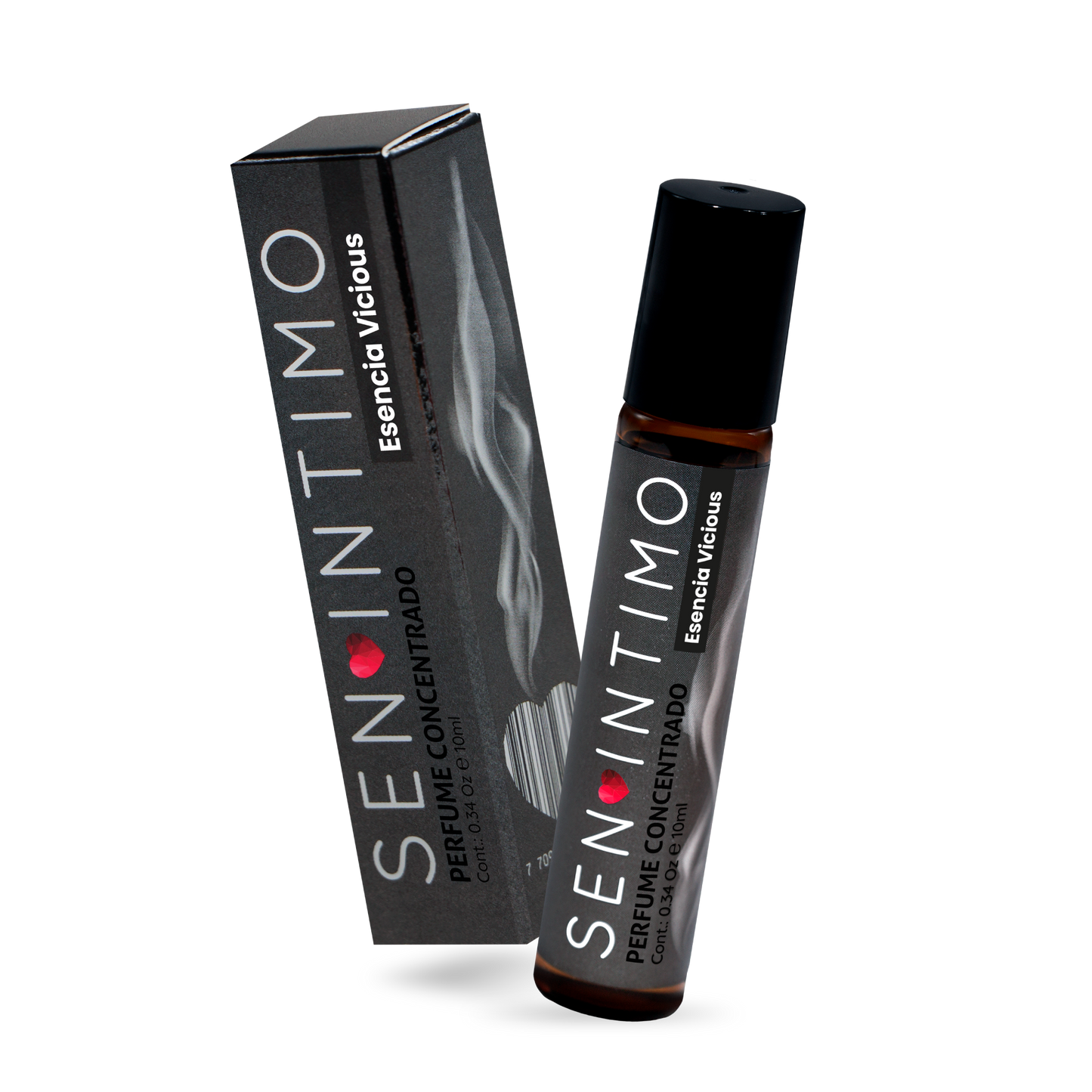 Perfume Attract Esencia Vicious Roll-On Sen Íntimo - caja y frasco roll-on 10ml fondo blanco