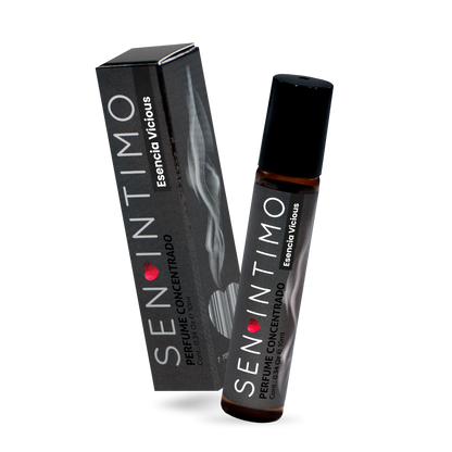 Perfume Attract Esencia Vicious Roll-On Sen Íntimo - caja y frasco roll-on 10ml fondo blanco