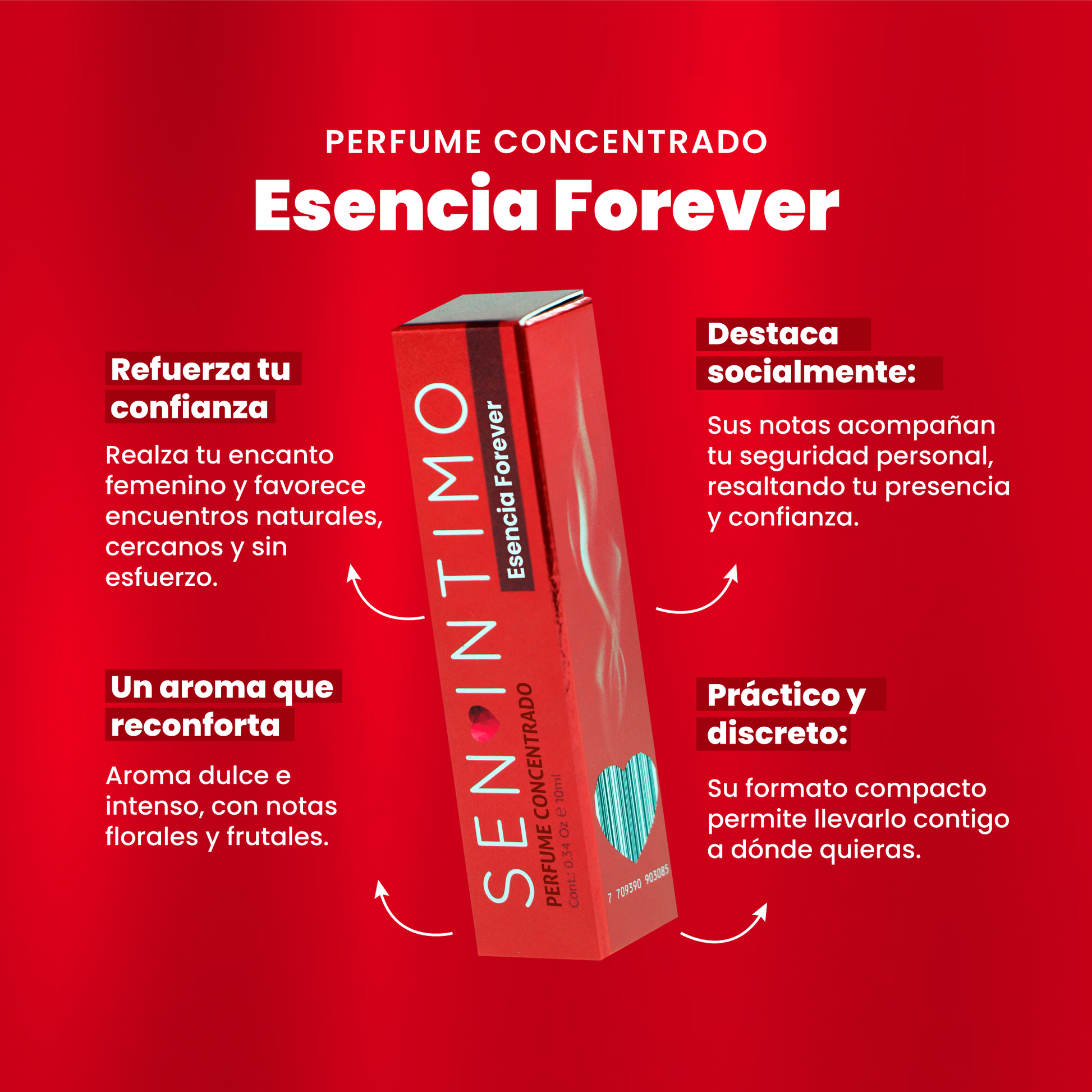 Perfume Attract Esencia Forever para Mujer Roll-On Sen Íntimo - 4 beneficios caja roja 10ml
