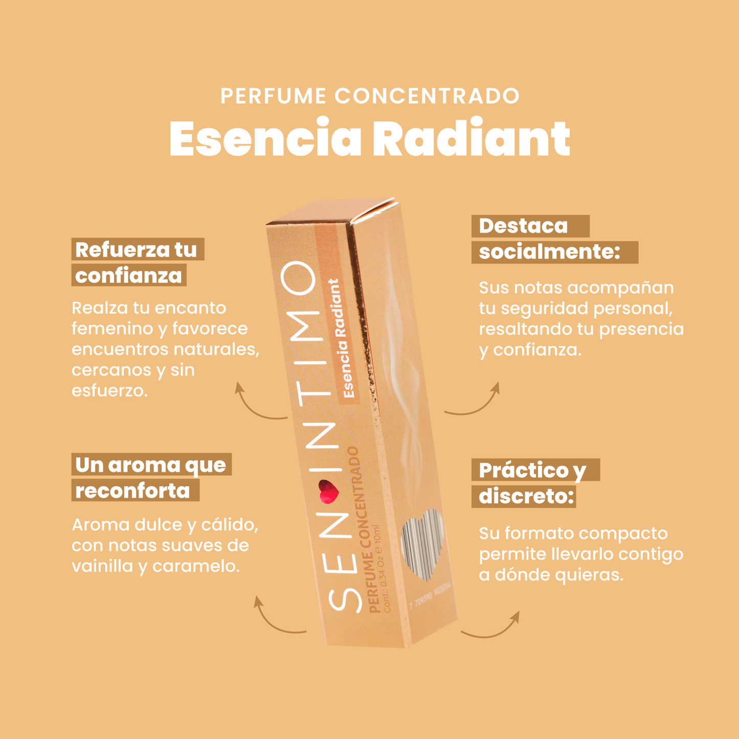 Perfume Attract Esencia Radiant para Mujer Roll-On Sen Íntimo - 4 beneficios refuerza confianza destaca socialmente